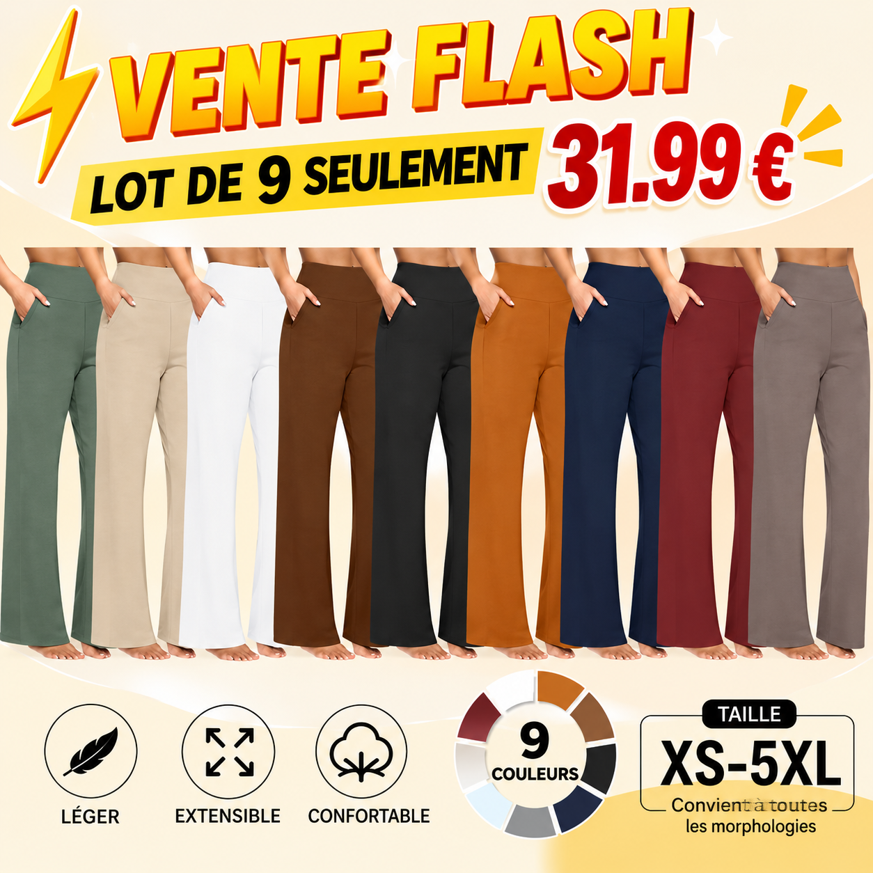 ⏰Vente de liquidation⚡Lot de 13 pièces seulement à 36.99 € 💘 Pantalons larges taille haute pour femmes – Pantalons de yoga élégants style business casual avec poches
