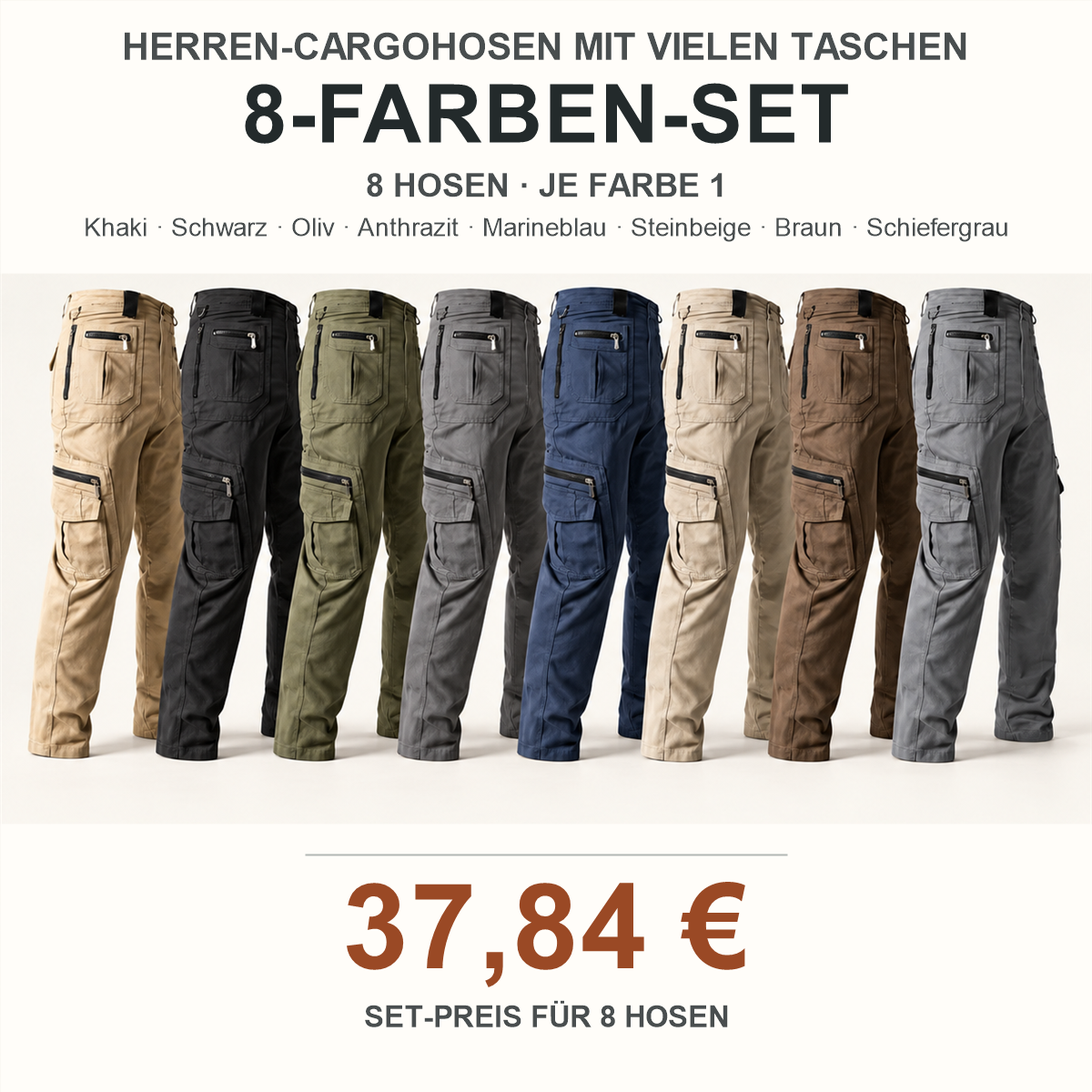 Herren-Cargohose mit vielen Taschen – Set - 8-teiliges Set mit allen Farben