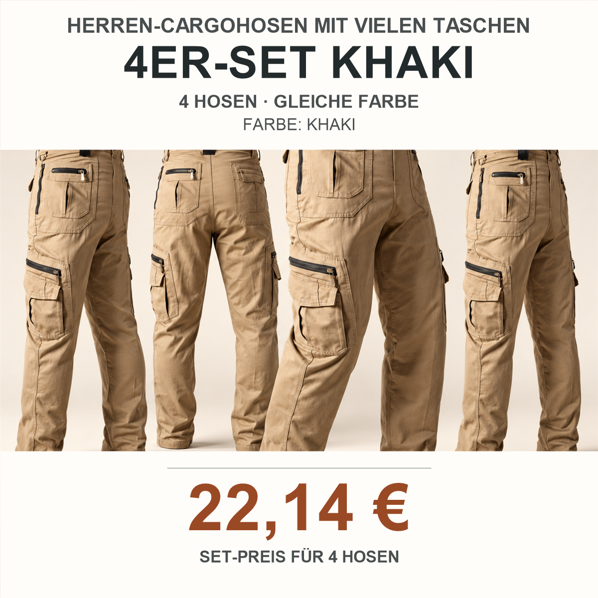 Herren-Cargohose mit vielen Taschen – Set - Khaki 鈥?4-teiliges Set