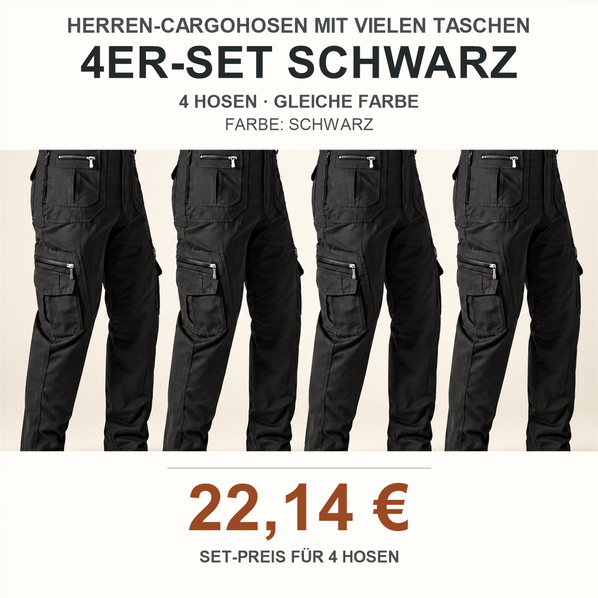 Herren-Cargohose mit vielen Taschen – Set - Schwarz 鈥?4-teiliges Set