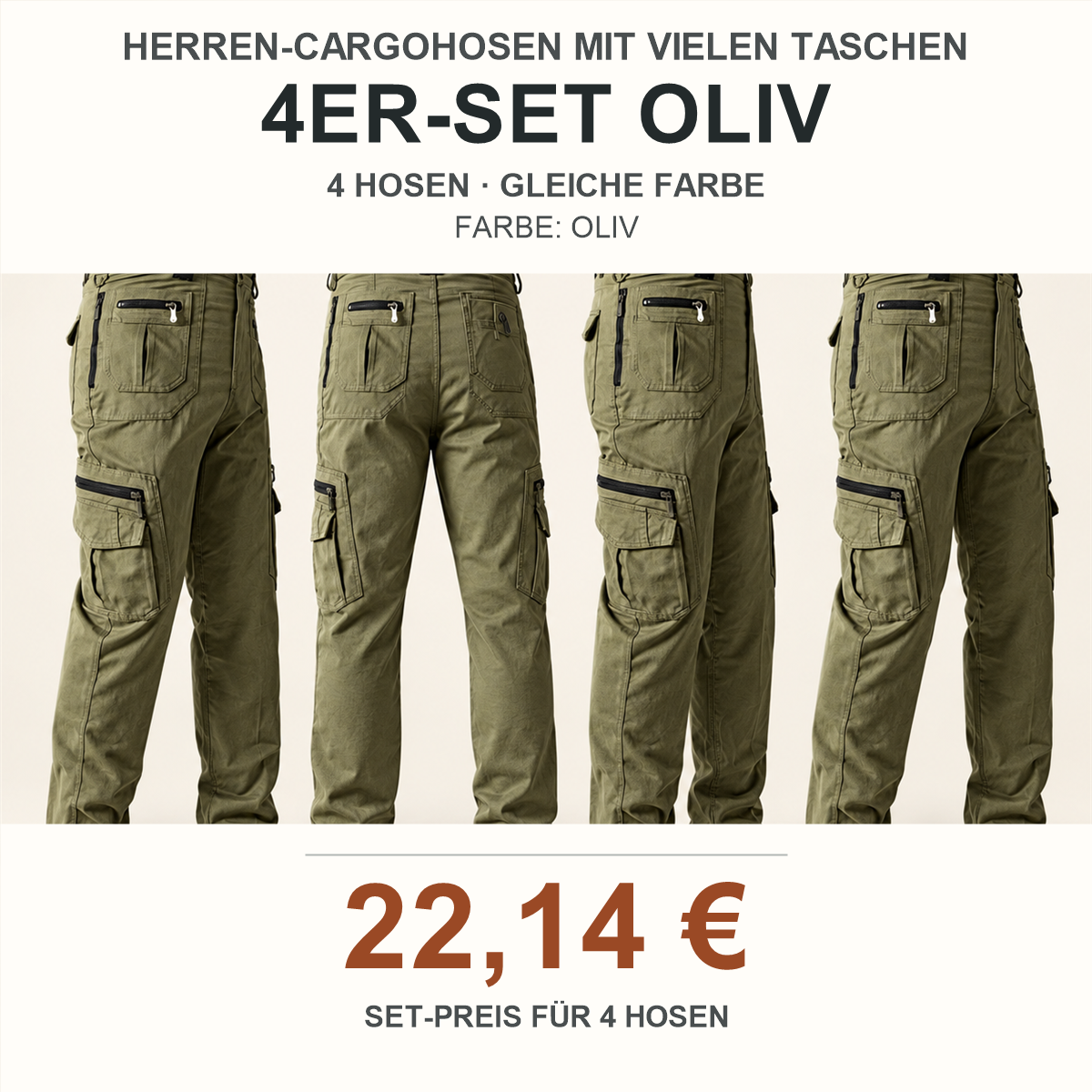 Herren-Cargohose mit vielen Taschen – Set - Oliv 鈥?4-teiliges Set