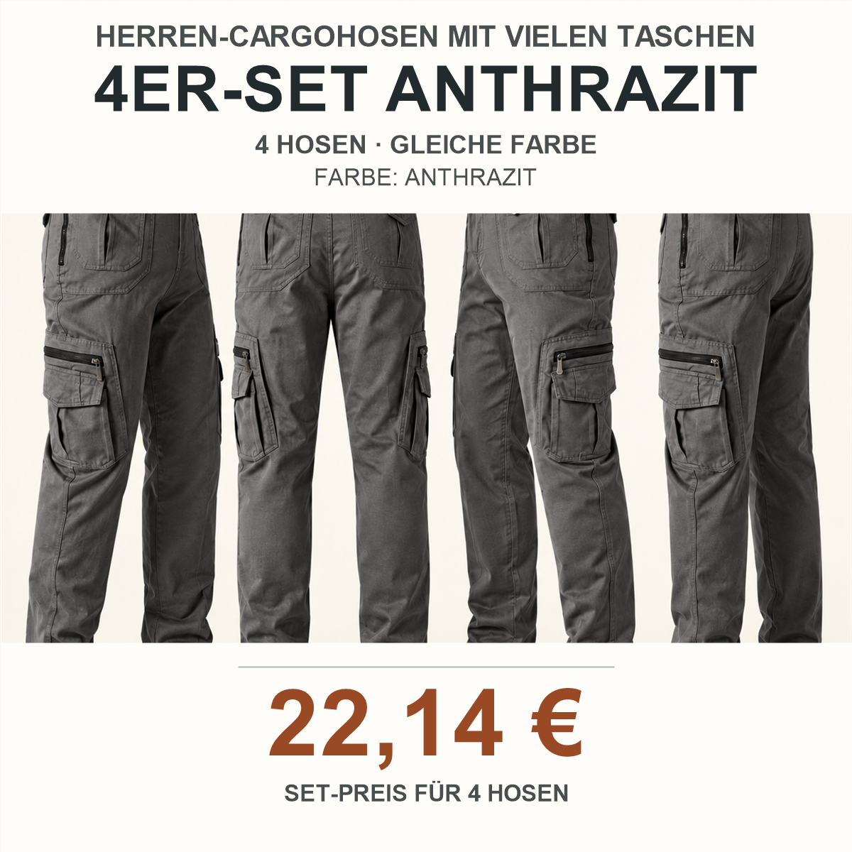 Herren-Cargohose mit vielen Taschen – Set - Anthrazit 鈥?4-teiliges Set