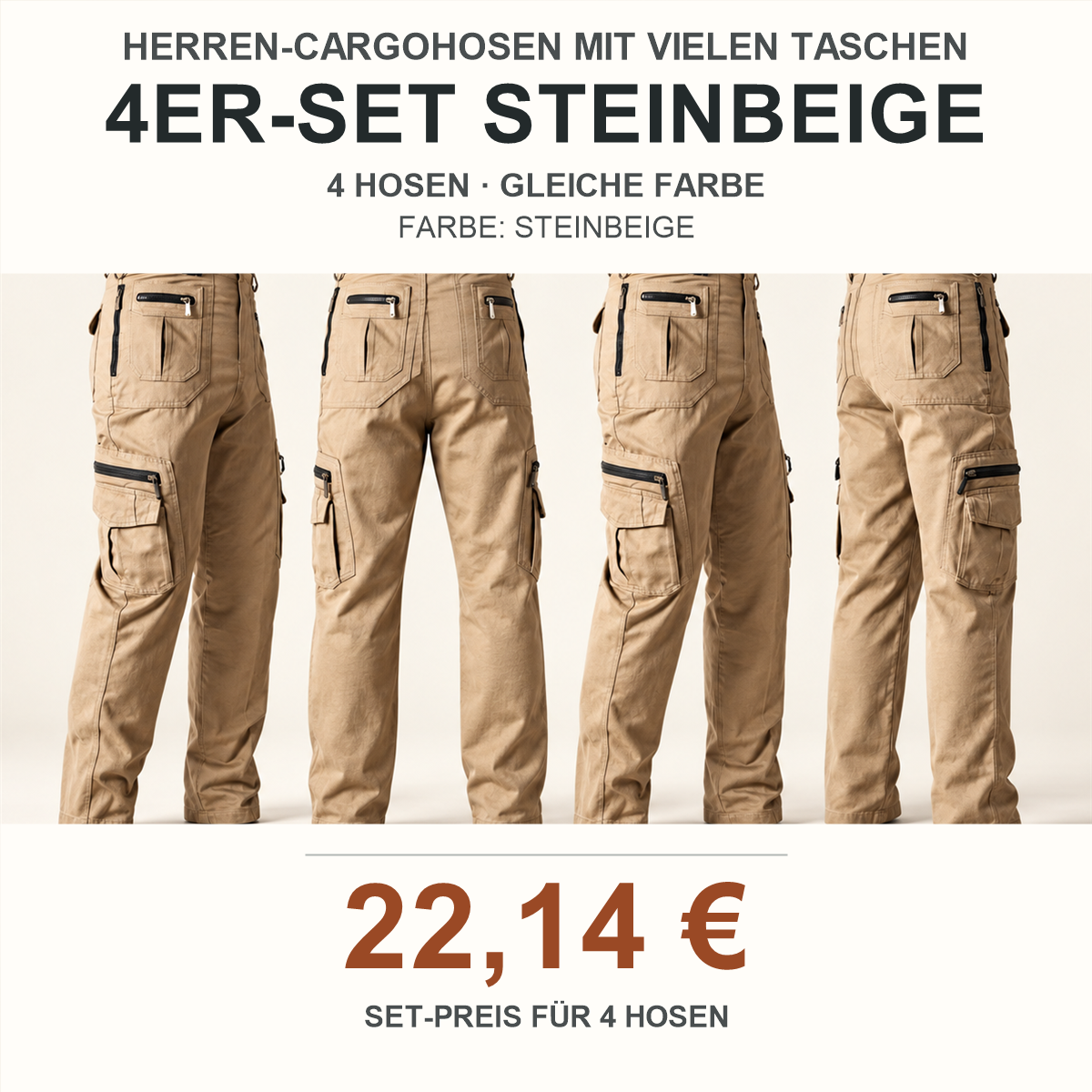 Herren-Cargohose mit vielen Taschen – Set - Stein 鈥?4-teiliges Set