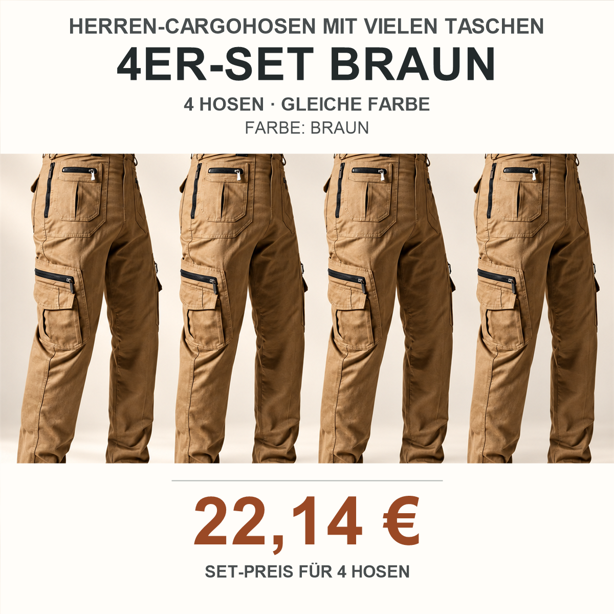 Herren-Cargohose mit vielen Taschen – Set - Braun 鈥?4-teiliges Set