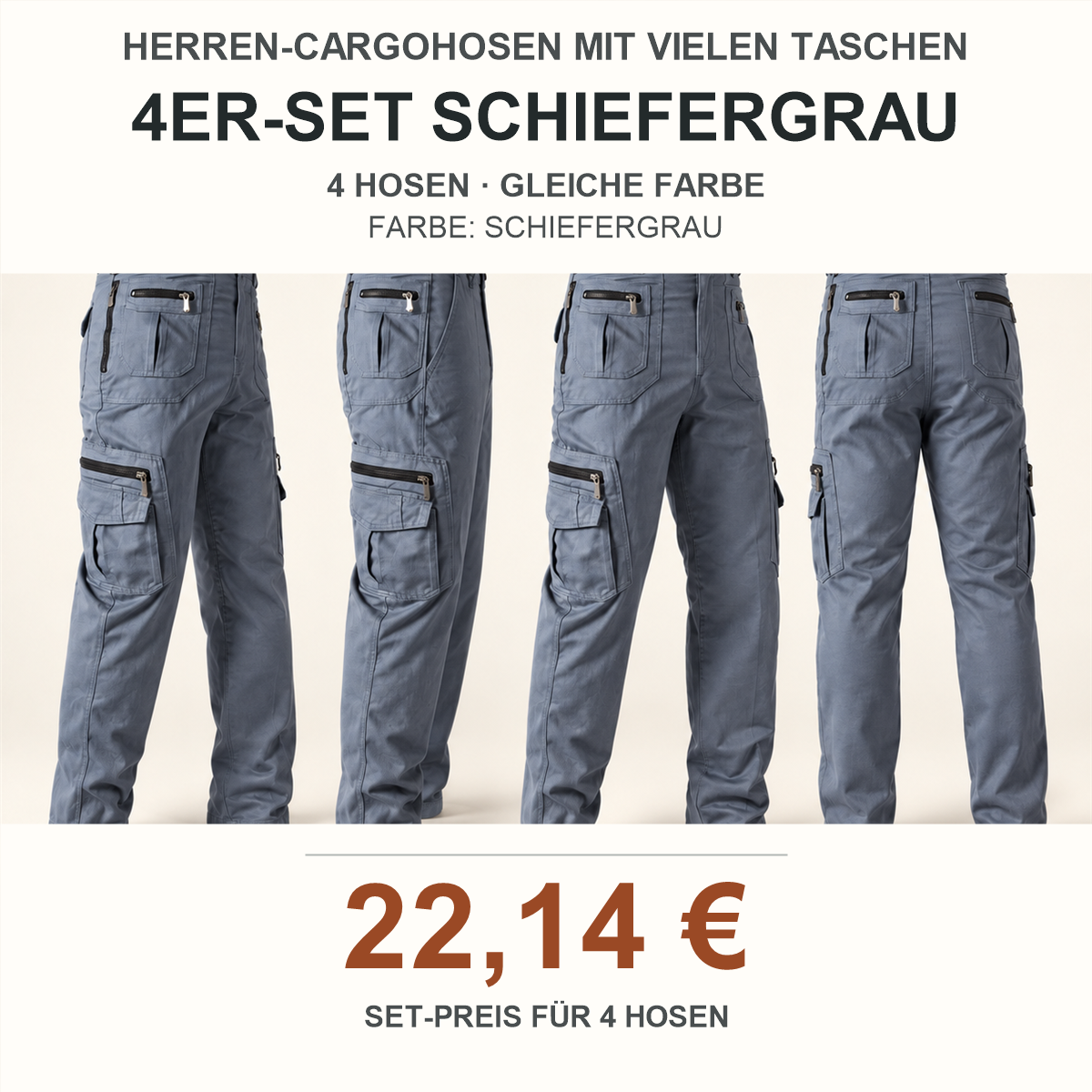 Herren-Cargohose mit vielen Taschen – Set - Schiefer 鈥?4-teiliges Set