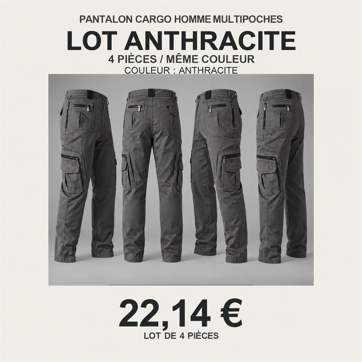 Pantalon cargo homme multipoches – lot - Anthracite 鈥?Lot de 4 pièces