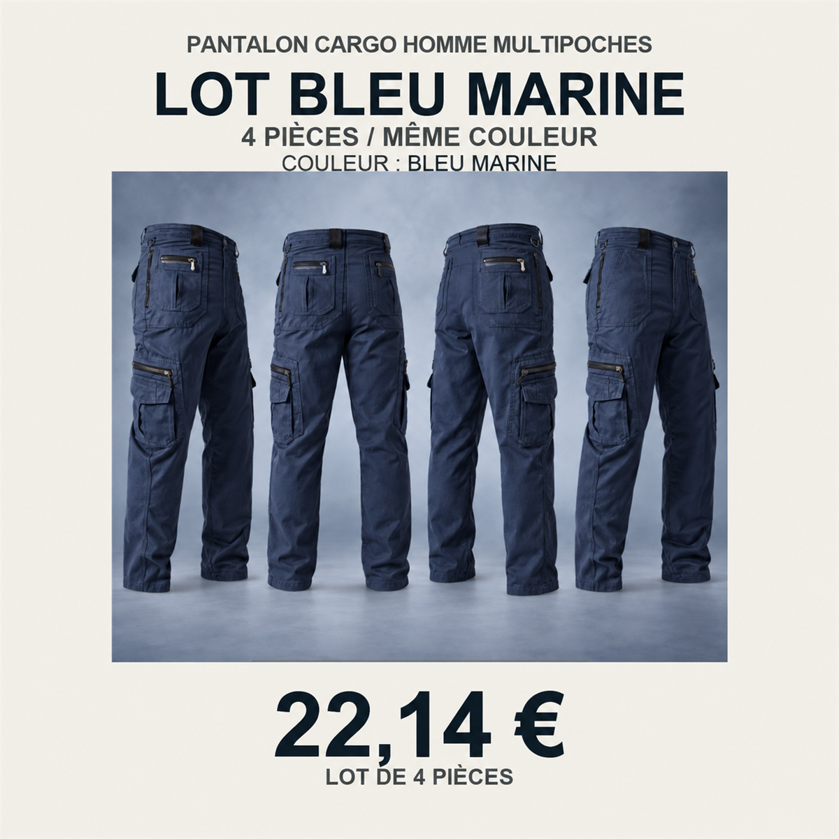 Pantalon cargo homme multipoches – lot - Bleu marine 鈥?Lot de 4 pièces