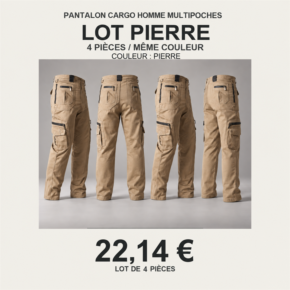 Pantalon cargo homme multipoches – lot - Pierre 鈥?Lot de 4 pièces