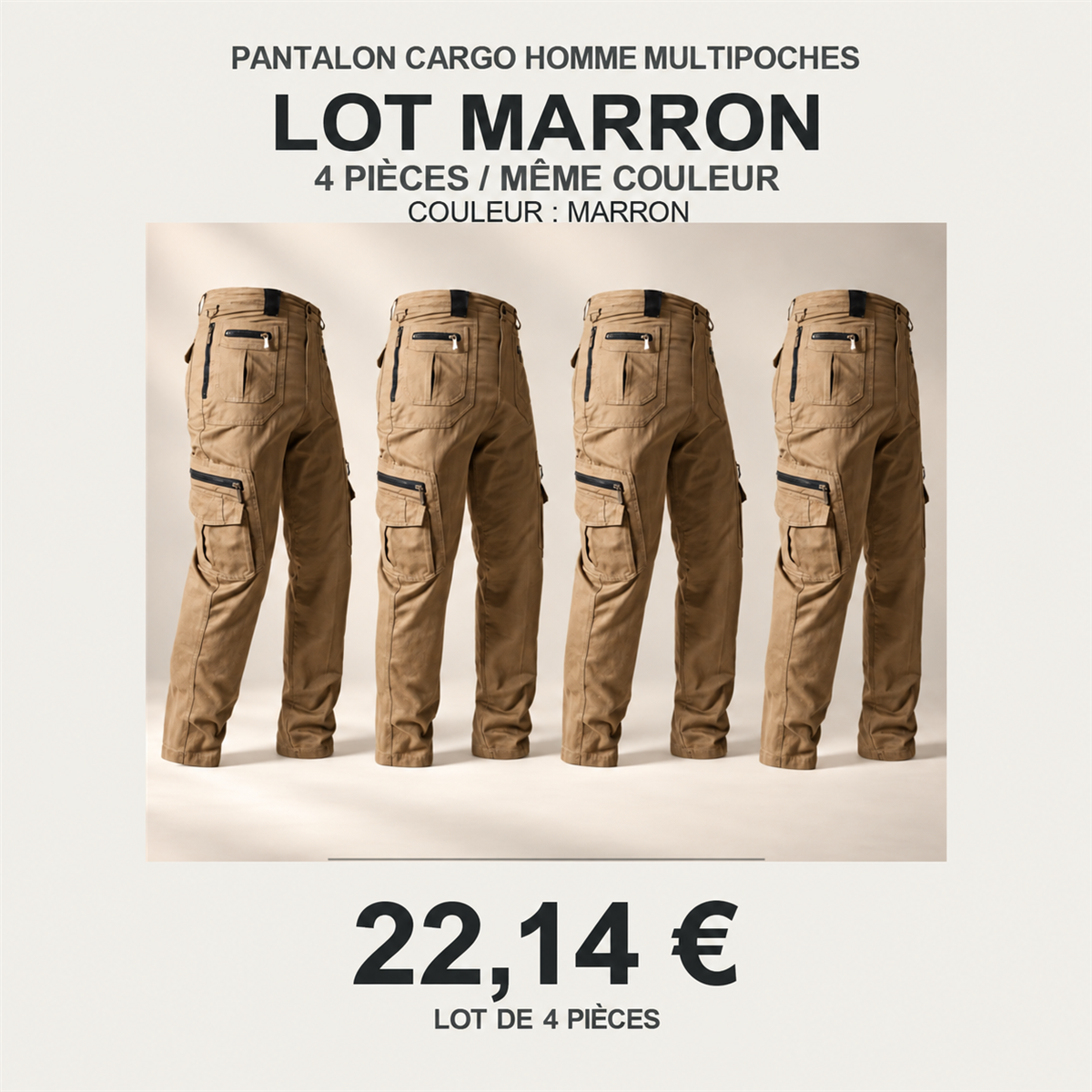 Pantalon cargo homme multipoches – lot - Marron 鈥?Lot de 4 pièces