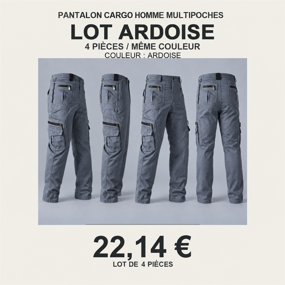 Pantalon cargo homme multipoches – lot - Ardoise 鈥?Lot de 4 pièces
