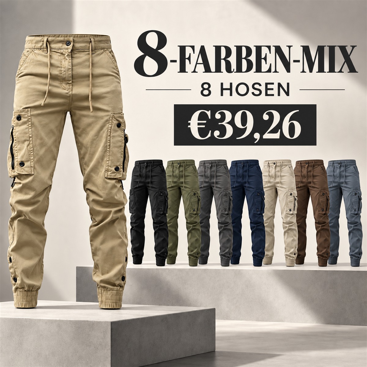 Herren-Cargo-Jogginghose mit Kordelzug – Set - 8-teiliges Set mit allen Farben