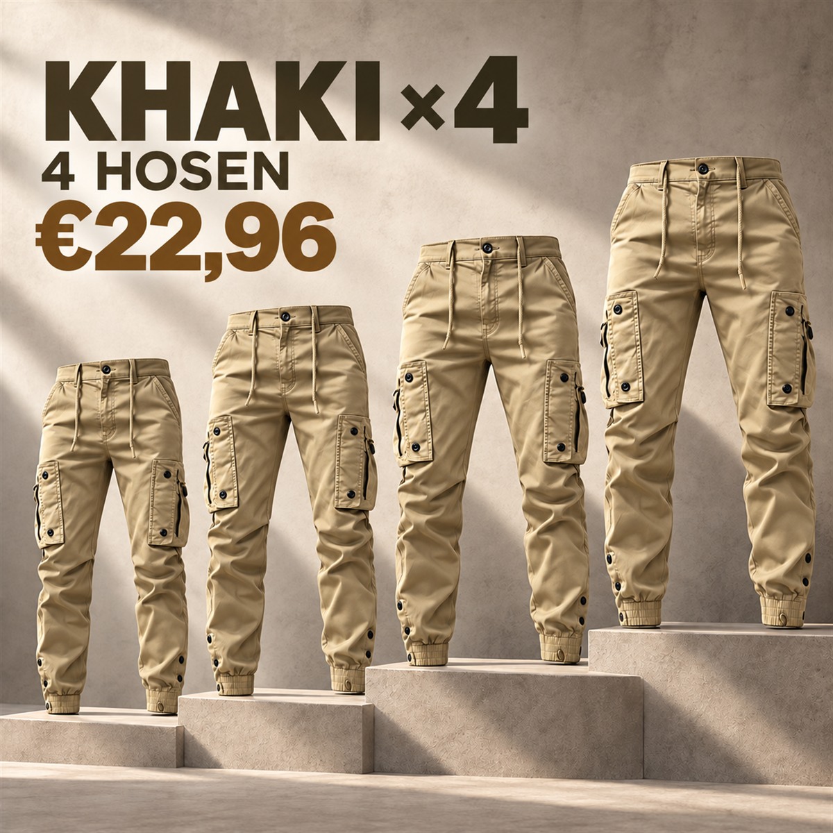 Herren-Cargo-Jogginghose mit Kordelzug – Set - Khaki 鈥?4-teiliges Set