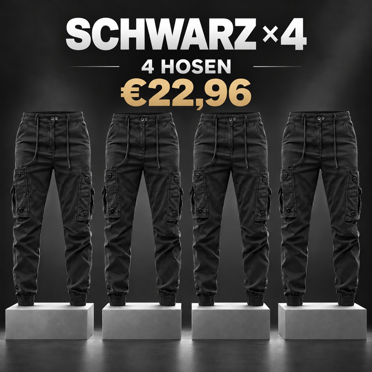 Herren-Cargo-Jogginghose mit Kordelzug – Set - Schwarz 鈥?4-teiliges Set