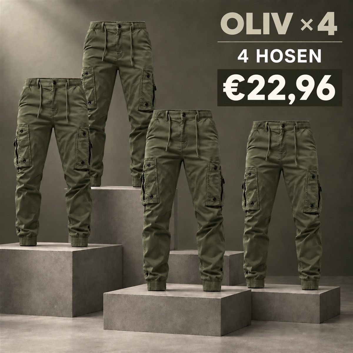 Herren-Cargo-Jogginghose mit Kordelzug – Set - Oliv 鈥?4-teiliges Set