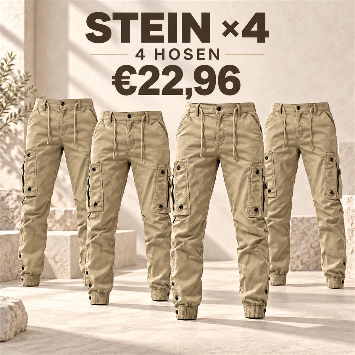 Herren-Cargo-Jogginghose mit Kordelzug – Set - Stein 鈥?4-teiliges Set