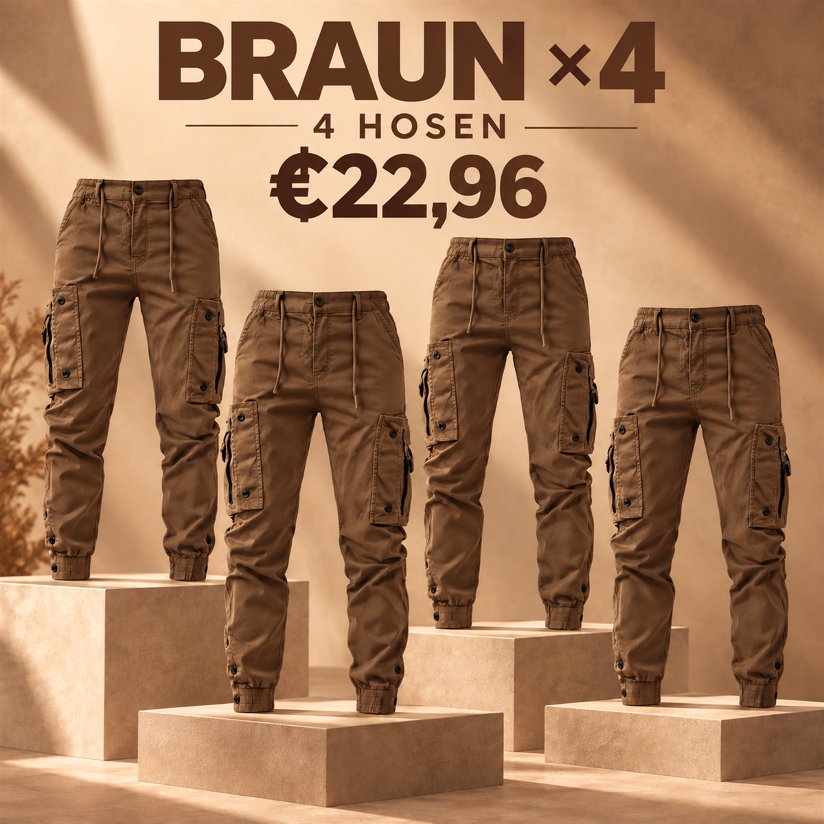 Herren-Cargo-Jogginghose mit Kordelzug – Set - Braun 鈥?4-teiliges Set