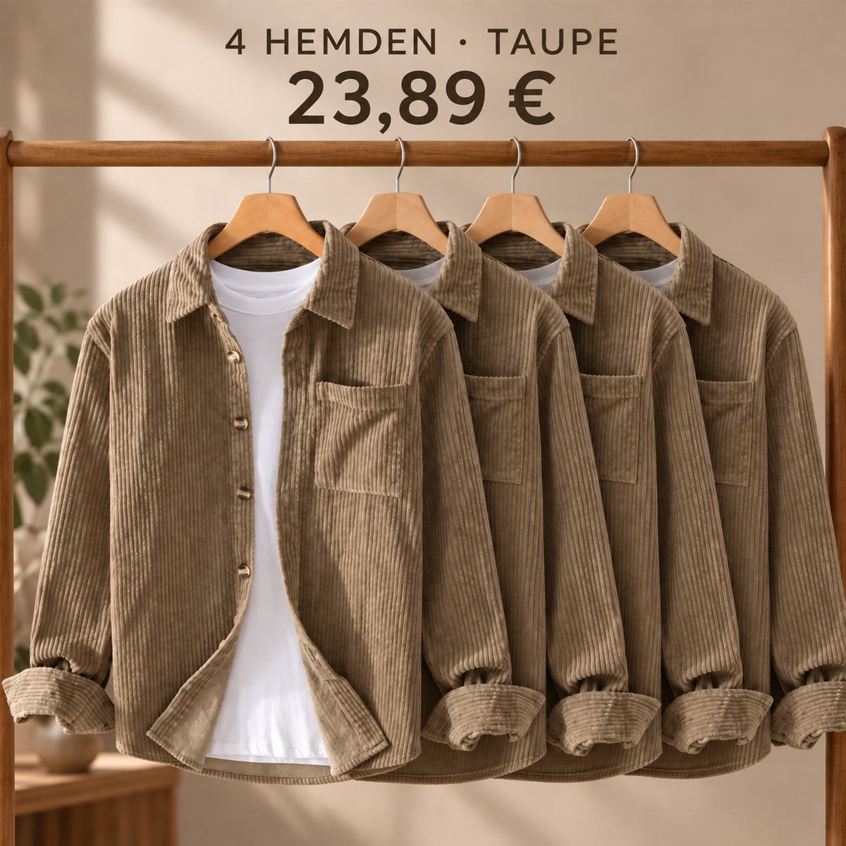 Herren-Overshirt mit Rippenstruktur – Set - Taupe 鈥?4-teiliges Set