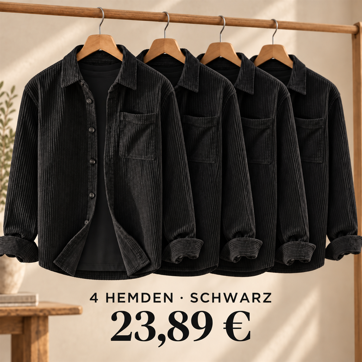 Herren-Overshirt mit Rippenstruktur – Set - Schwarz 鈥?4-teiliges Set