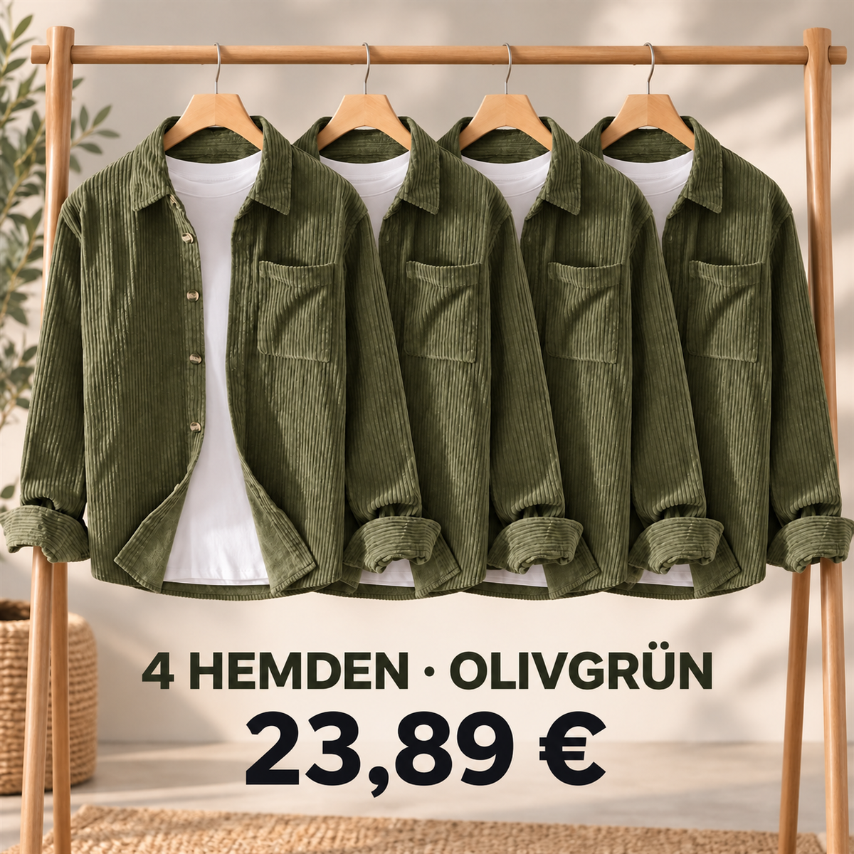 Herren-Overshirt mit Rippenstruktur – Set - Oliv 鈥?4-teiliges Set