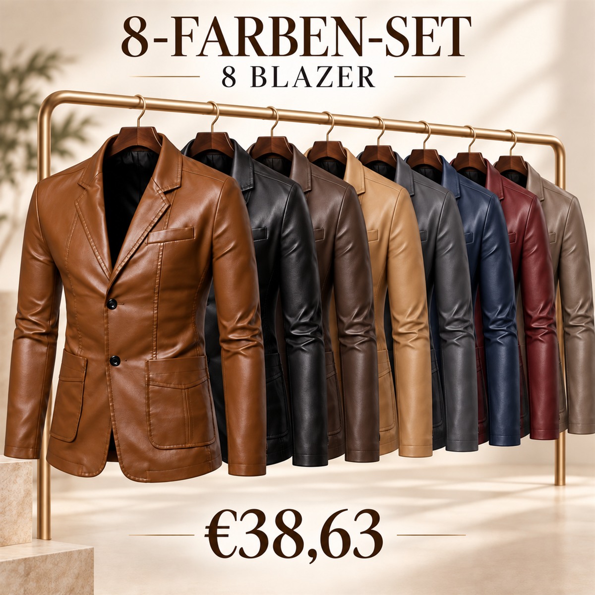 Herren-Blazer in Lederoptik mit fallendem Revers – Set - 8-teiliges Set mit allen Farben