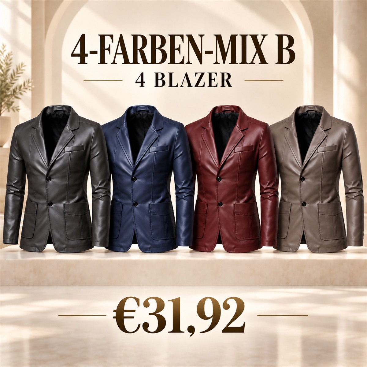 Herren-Blazer in Lederoptik mit fallendem Revers – Set - 4-teiliges Farbset B: Anthrazit / Marineblau / Dunkelrot / Taupe