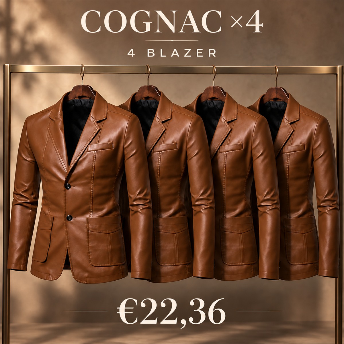 Herren-Blazer in Lederoptik mit fallendem Revers – Set - Cognac 鈥?4-teiliges Set