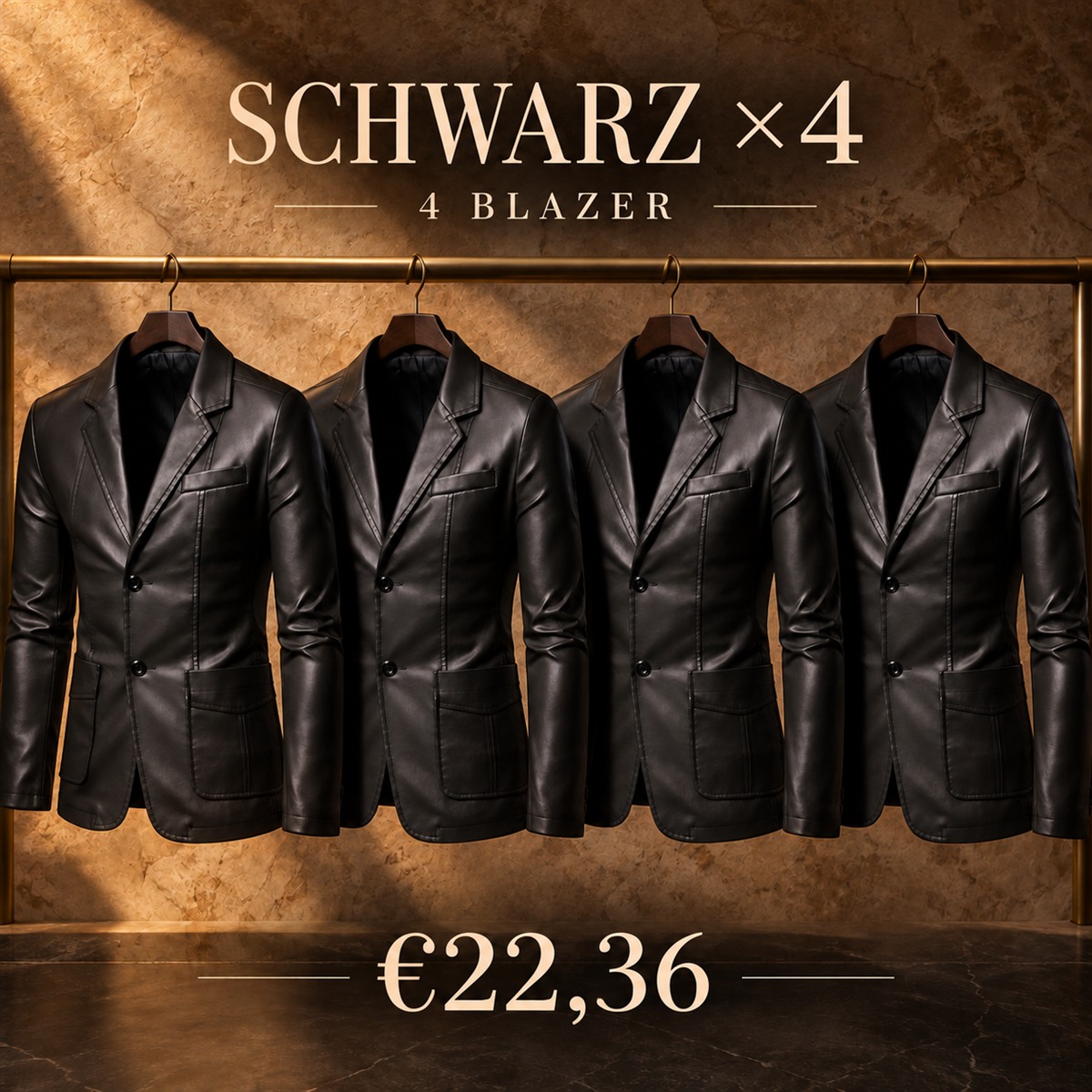 Herren-Blazer in Lederoptik mit fallendem Revers – Set - Schwarz 鈥?4-teiliges Set