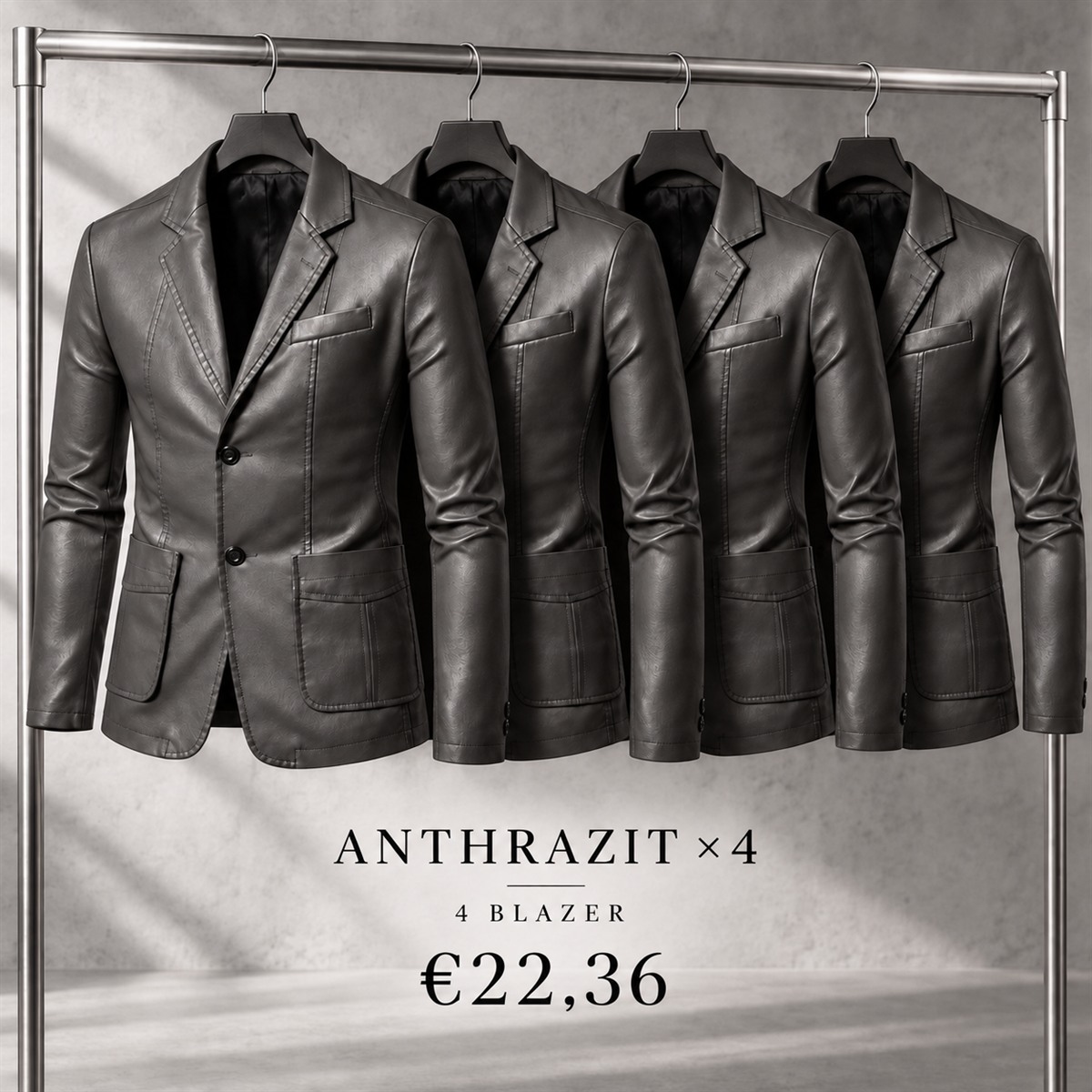 Herren-Blazer in Lederoptik mit fallendem Revers – Set - Anthrazit 鈥?4-teiliges Set