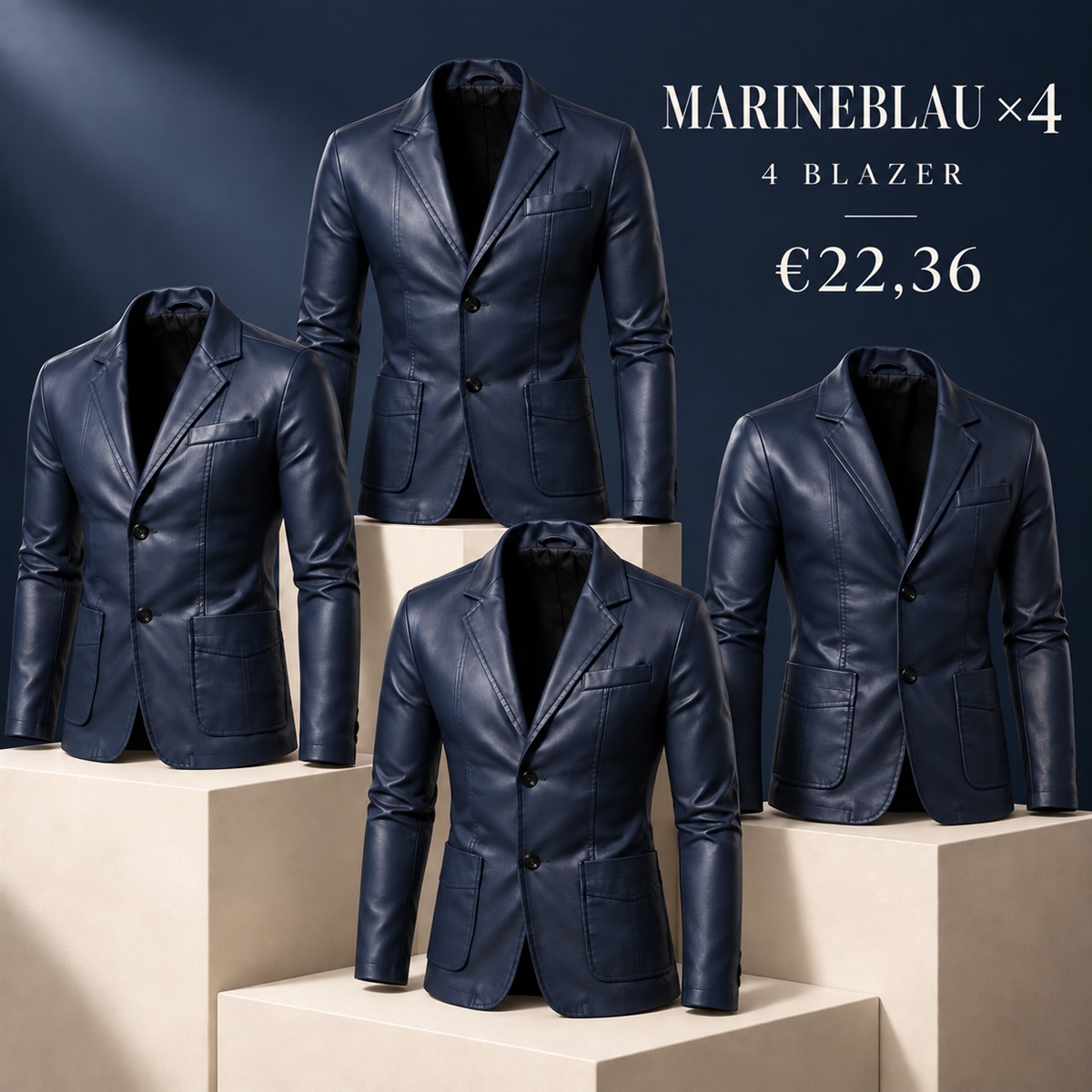 Herren-Blazer in Lederoptik mit fallendem Revers – Set - Marineblau 鈥?4-teiliges Set