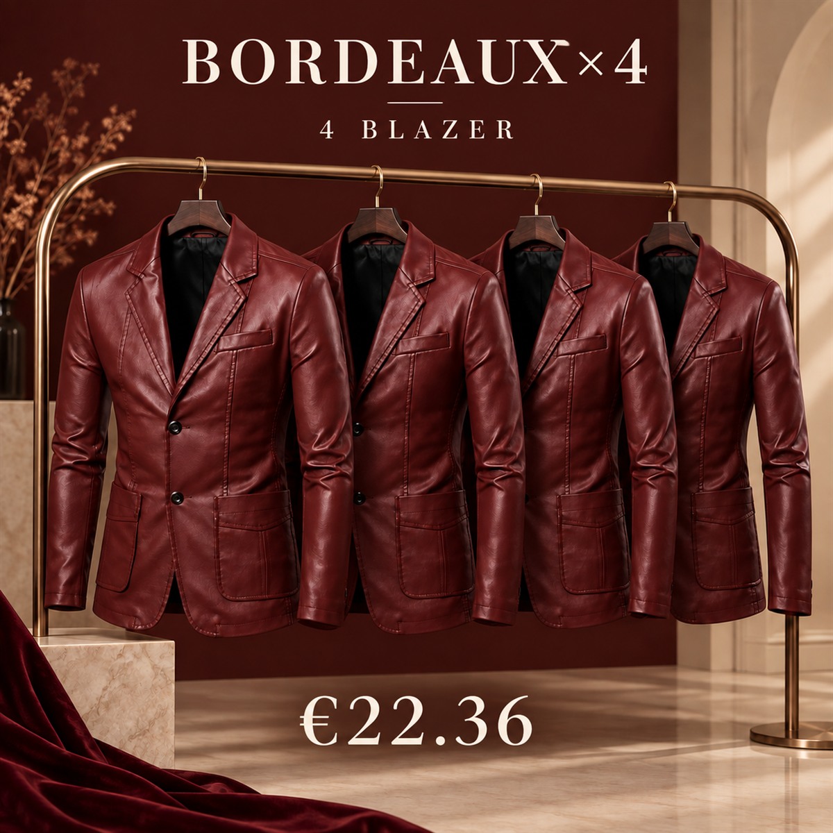 Herren-Blazer in Lederoptik mit fallendem Revers – Set - Dunkelrot 鈥?4-teiliges Set