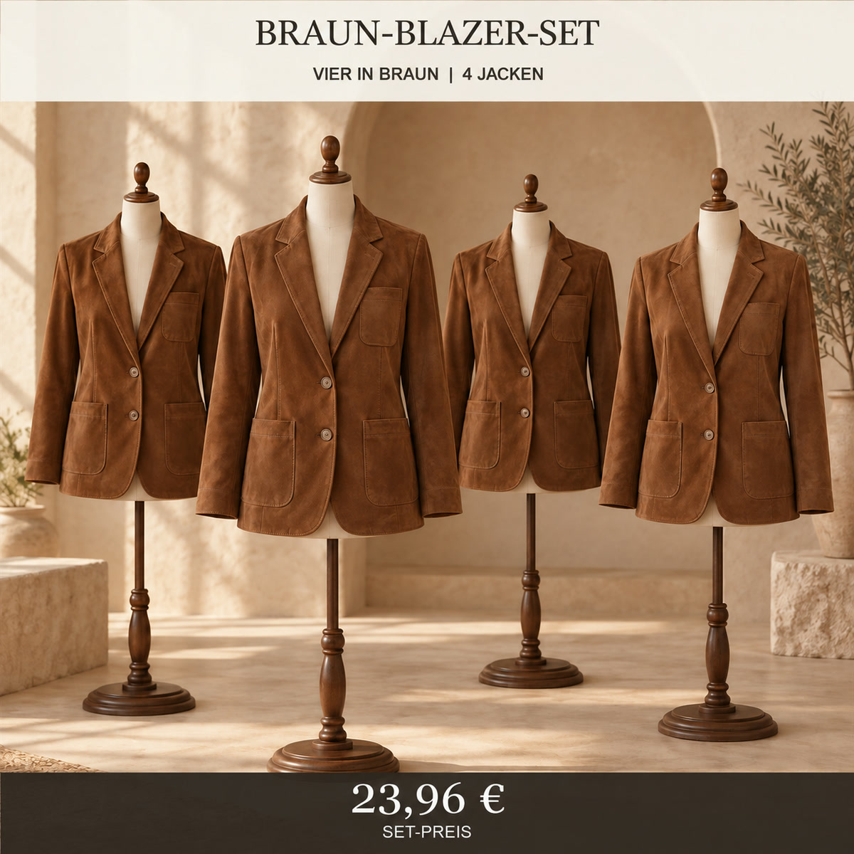 Damen-Blazer in Wildlederoptik – Set - Braun 鈥?4-teiliges Set
