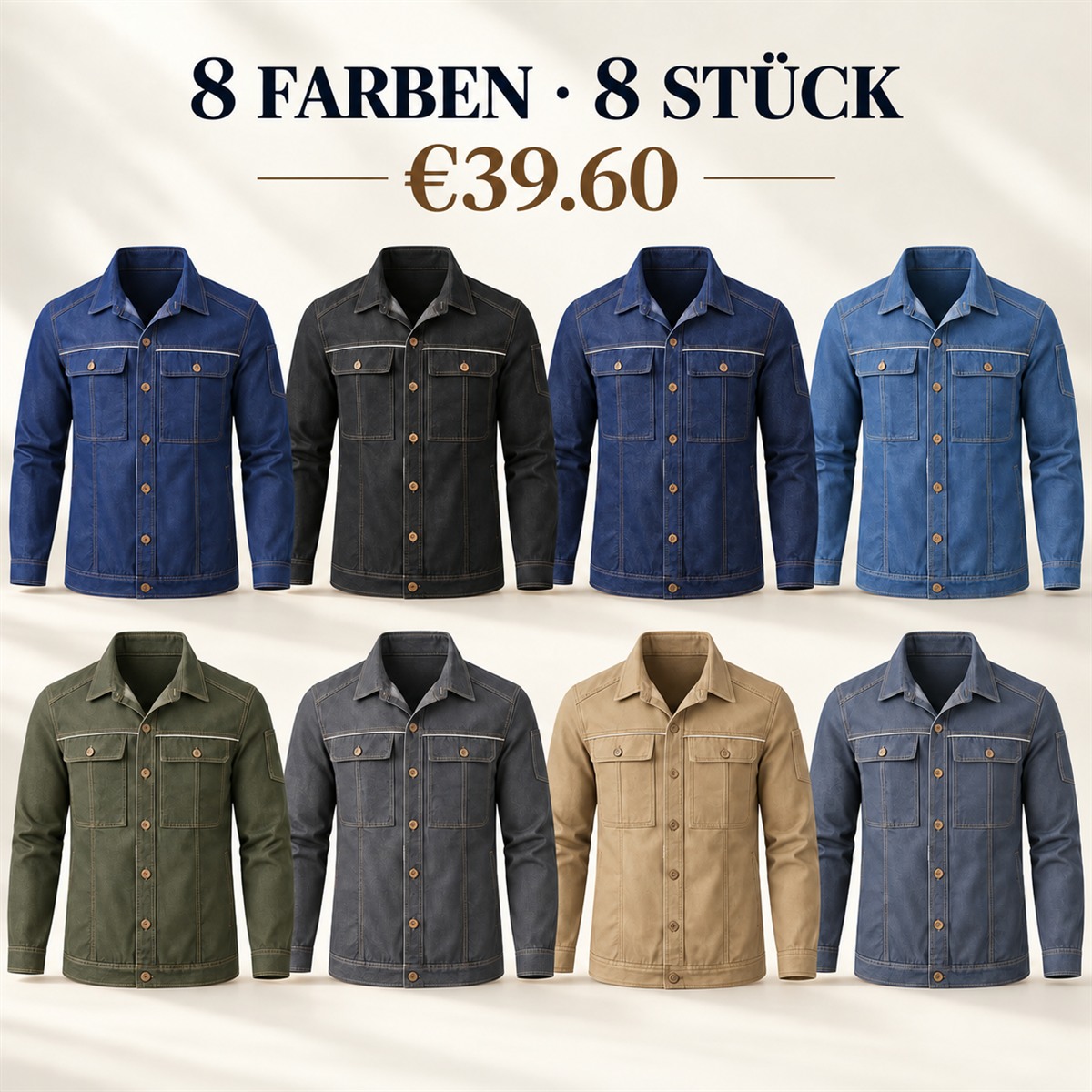 Herren-Jacke mit Kragen und Knopfleiste – Set - 8-teiliges Set mit allen Farben