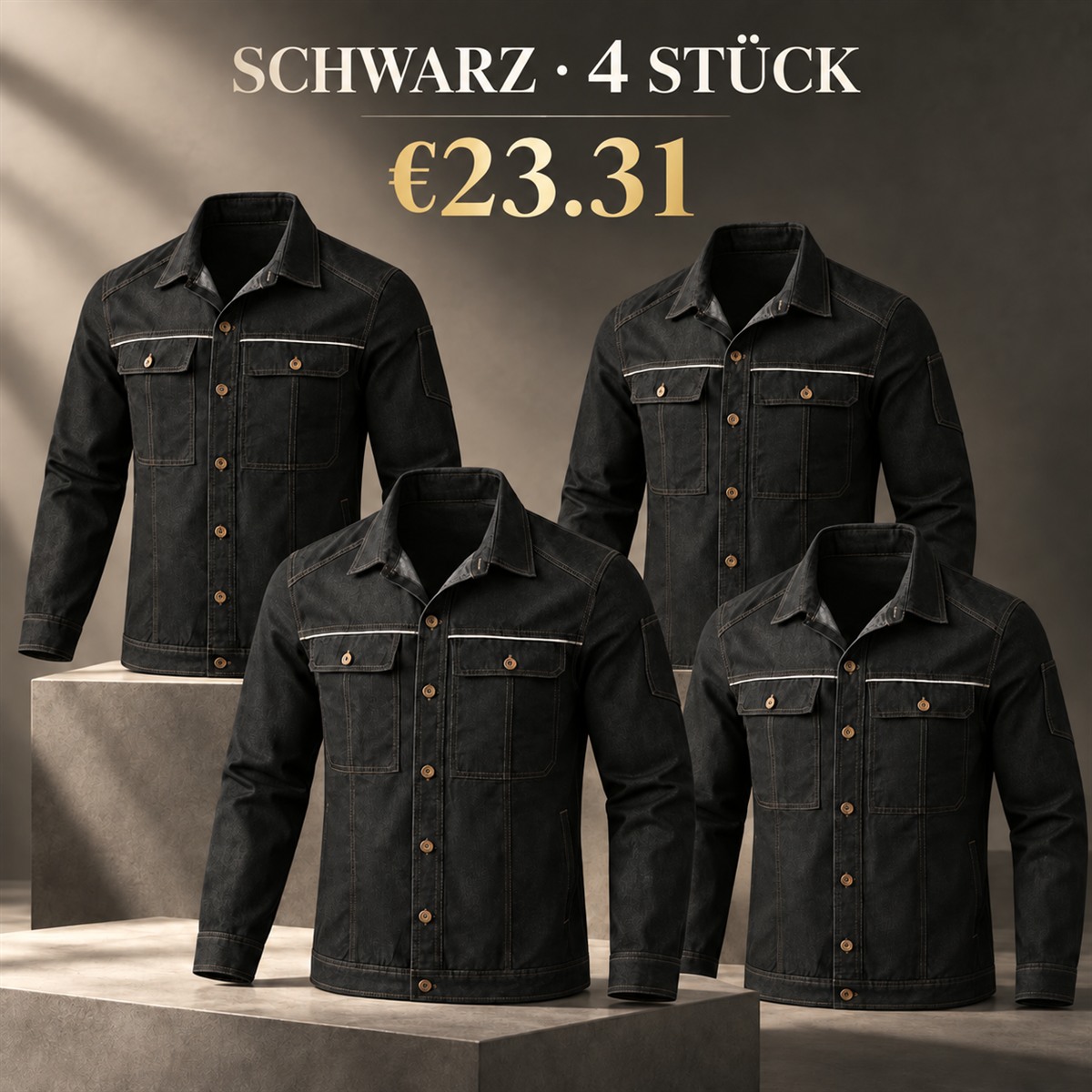 Herren-Jacke mit Kragen und Knopfleiste – Set - Schwarz 鈥?4-teiliges Set