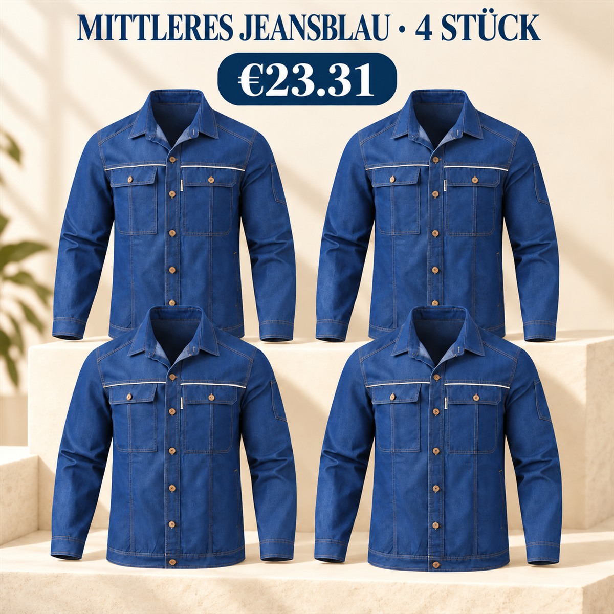 Herren-Jacke mit Kragen und Knopfleiste – Set - Mittlerer Denim 鈥?4-teiliges Set