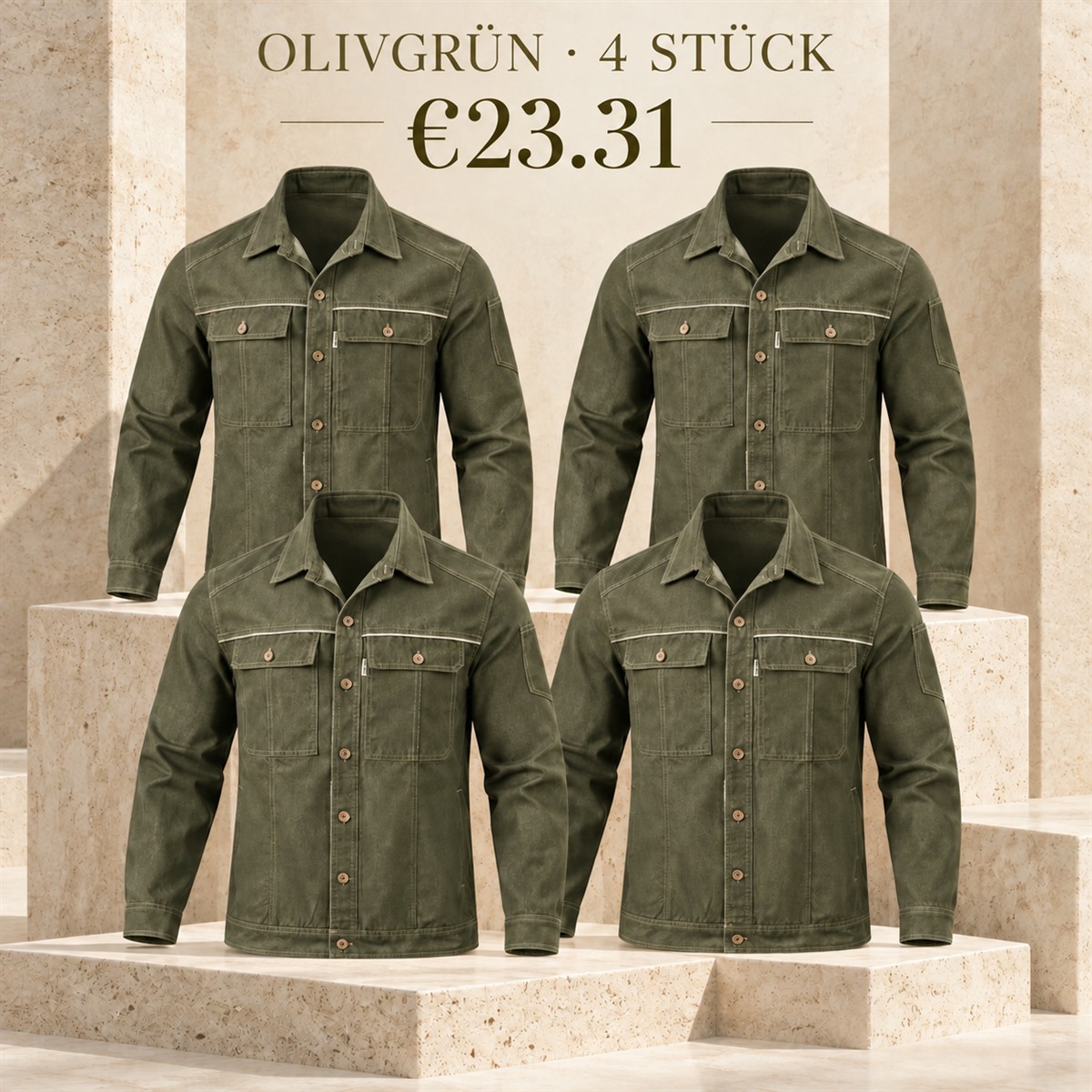 Herren-Jacke mit Kragen und Knopfleiste – Set - Oliv 鈥?4-teiliges Set