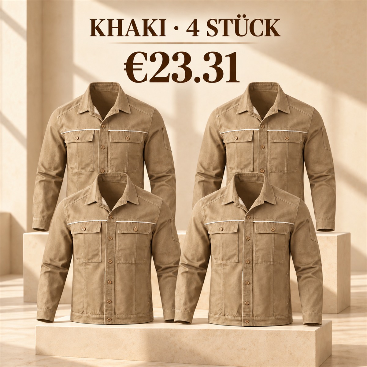 Herren-Jacke mit Kragen und Knopfleiste – Set - Khaki 鈥?4-teiliges Set