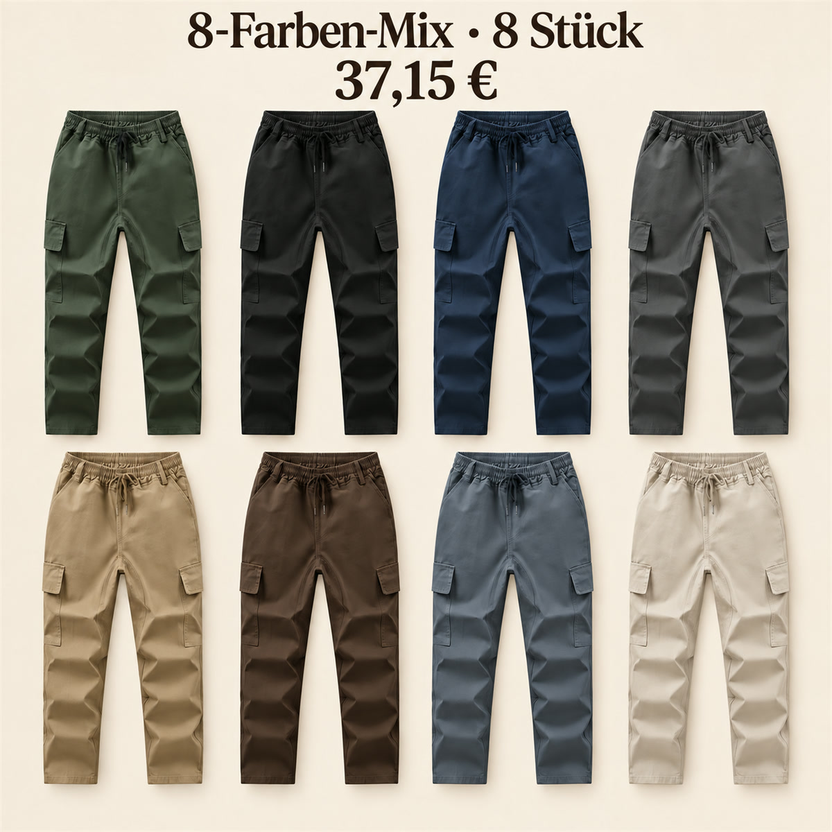 Herren-Cargohose mit elastischem Bund – Set - 8-teiliges Set mit allen Farben