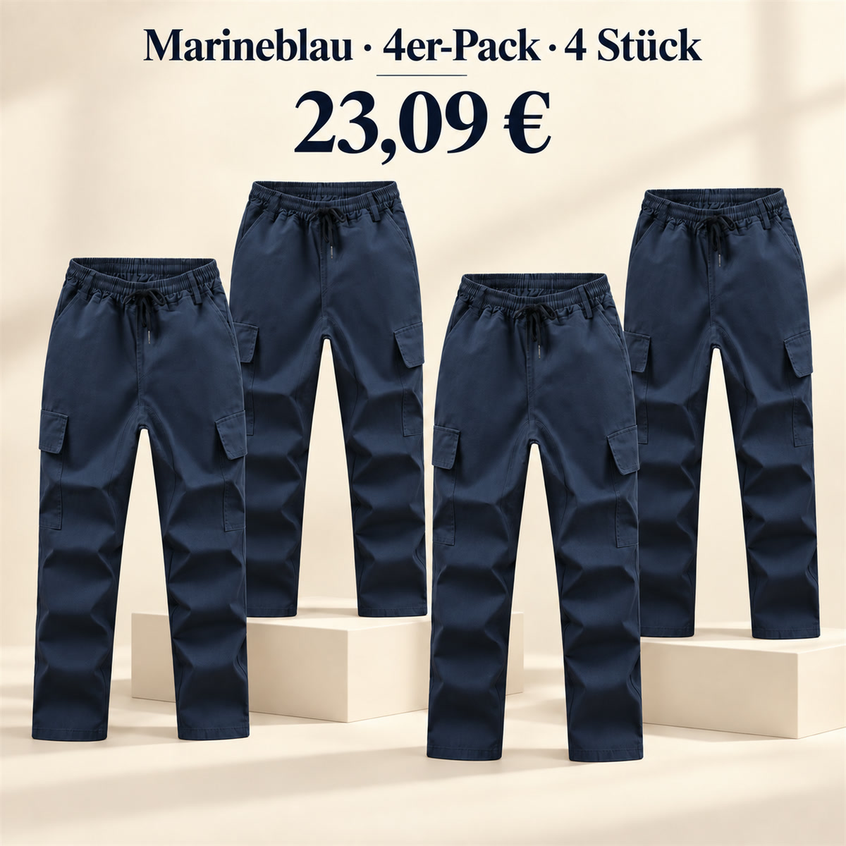 Herren-Cargohose mit elastischem Bund – Set - Marineblau 鈥?4-teiliges Set