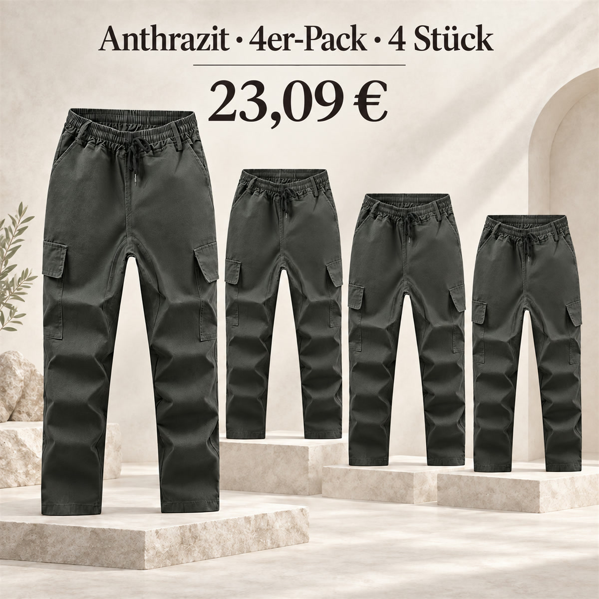 Herren-Cargohose mit elastischem Bund – Set - Anthrazit 鈥?4-teiliges Set