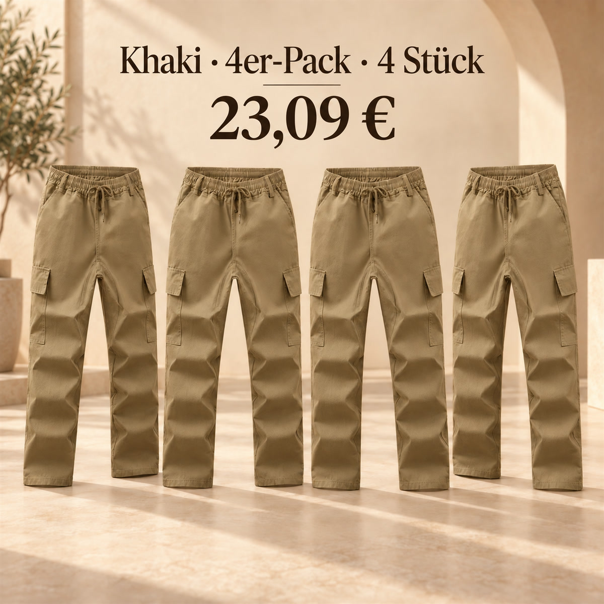 Herren-Cargohose mit elastischem Bund – Set - Khaki 鈥?4-teiliges Set