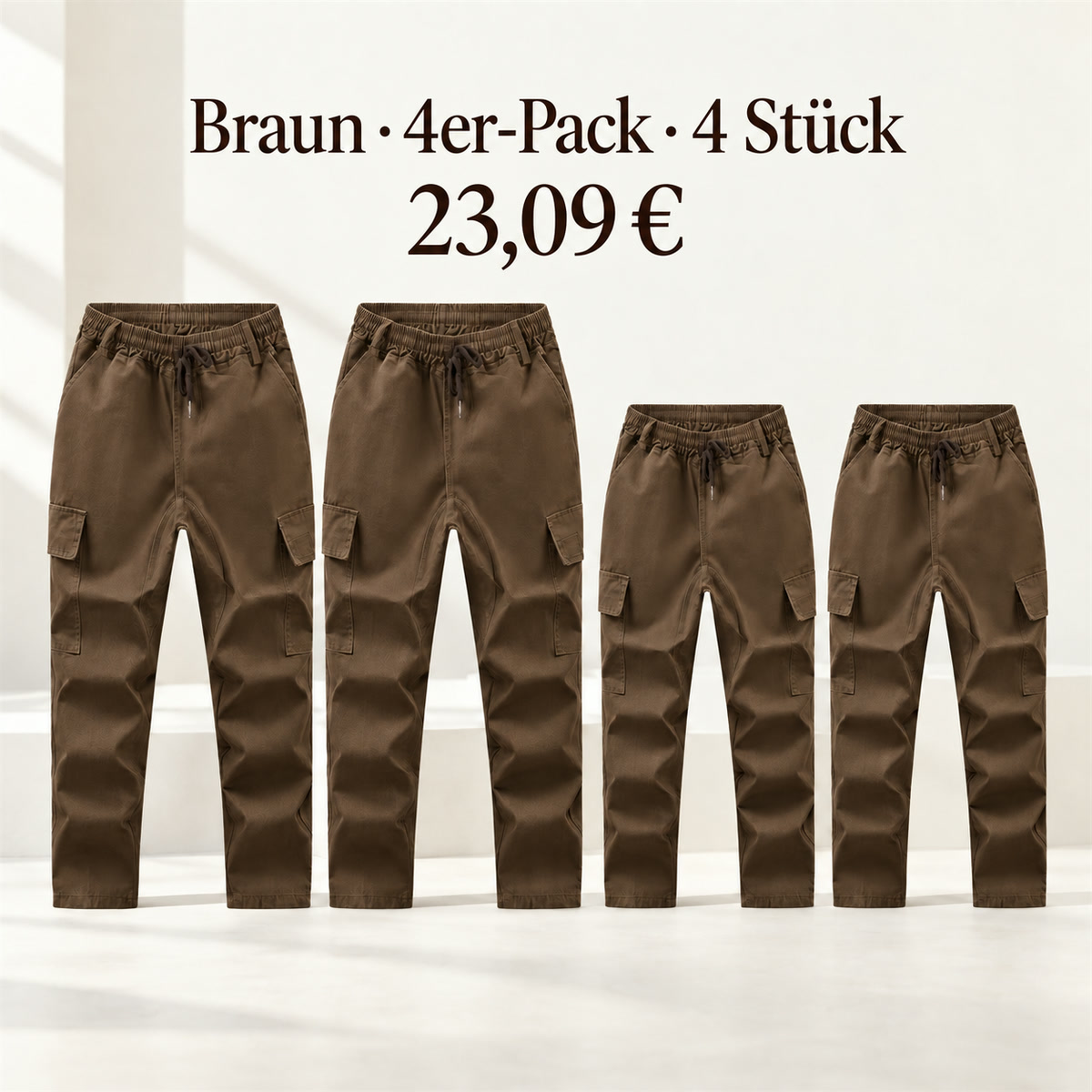 Herren-Cargohose mit elastischem Bund – Set - Braun 鈥?4-teiliges Set