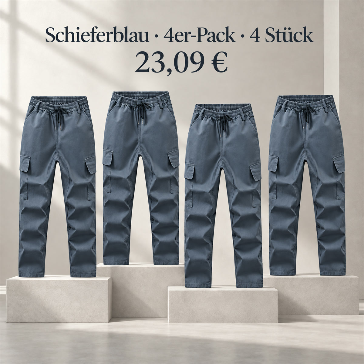 Herren-Cargohose mit elastischem Bund – Set - Schiefer 鈥?4-teiliges Set