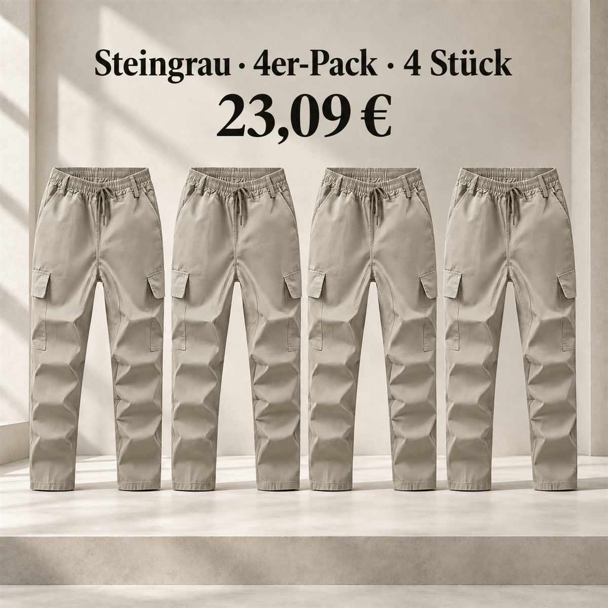 Herren-Cargohose mit elastischem Bund – Set - Stein 鈥?4-teiliges Set