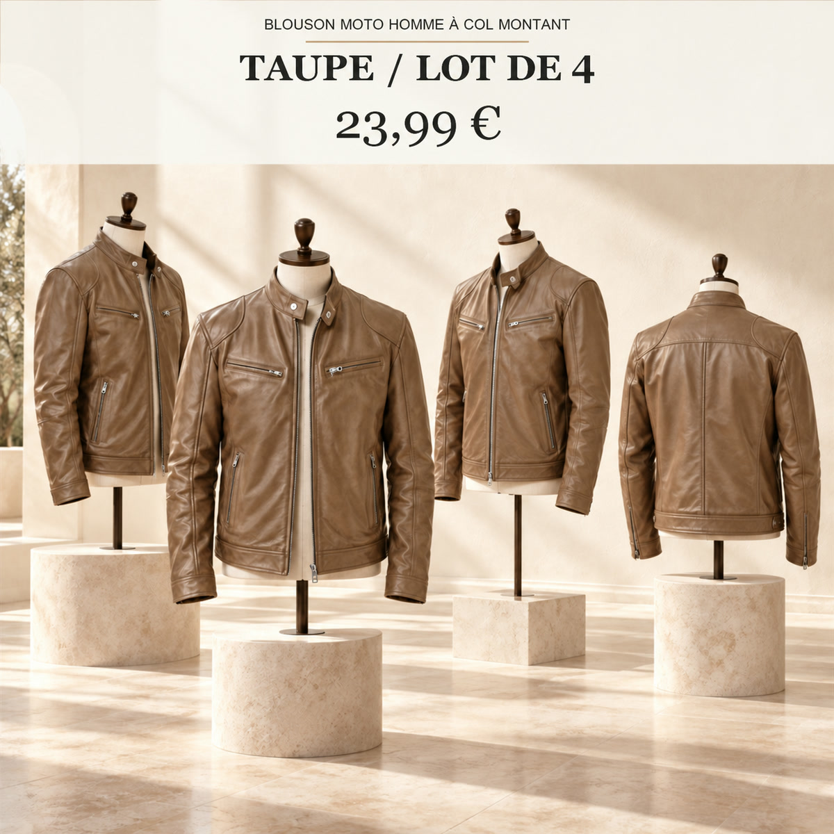 Veste moto homme à col montant – lot - Brun taupe 鈥?Lot de 4 pièces