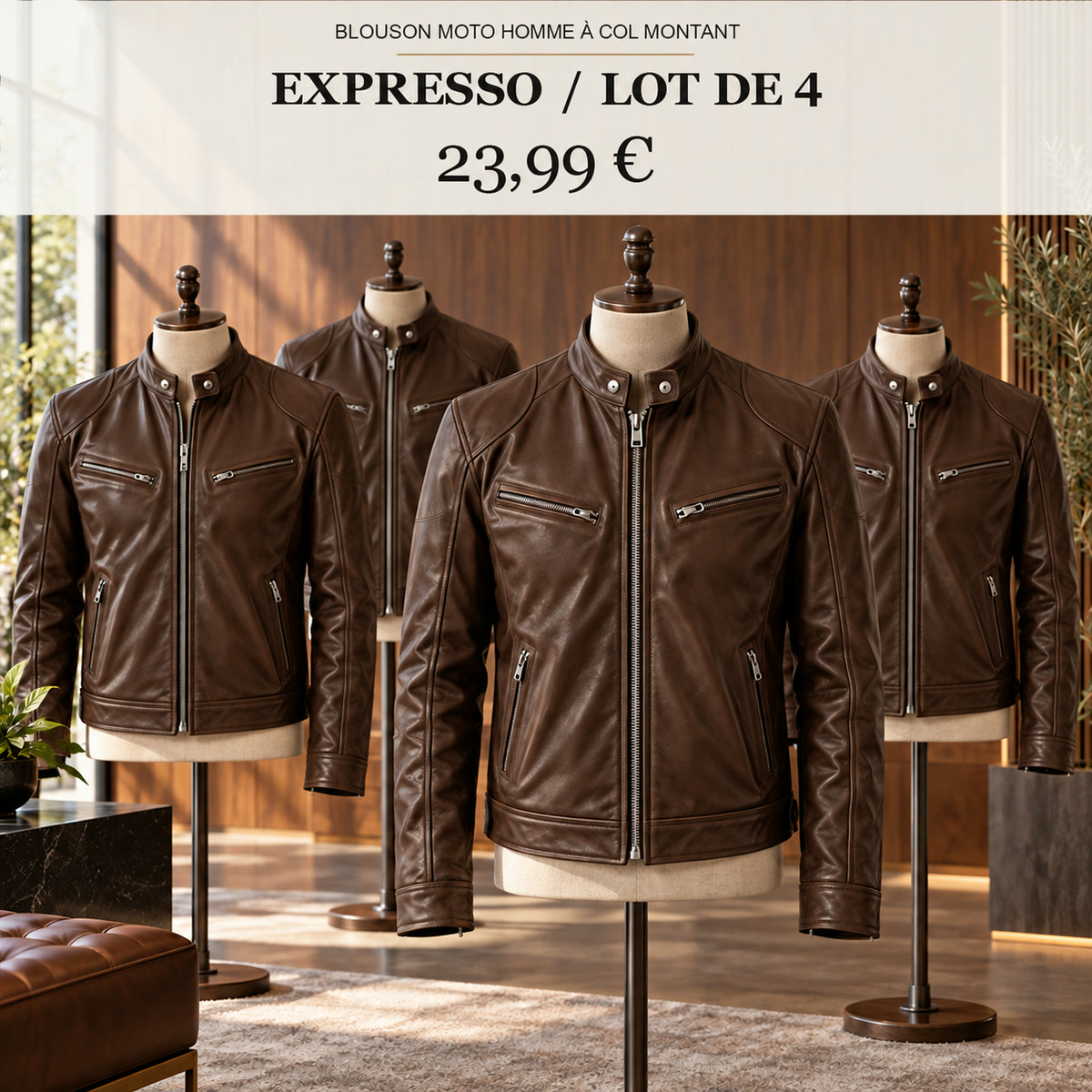 Veste moto homme à col montant – lot - Brun espresso 鈥?Lot de 4 pièces