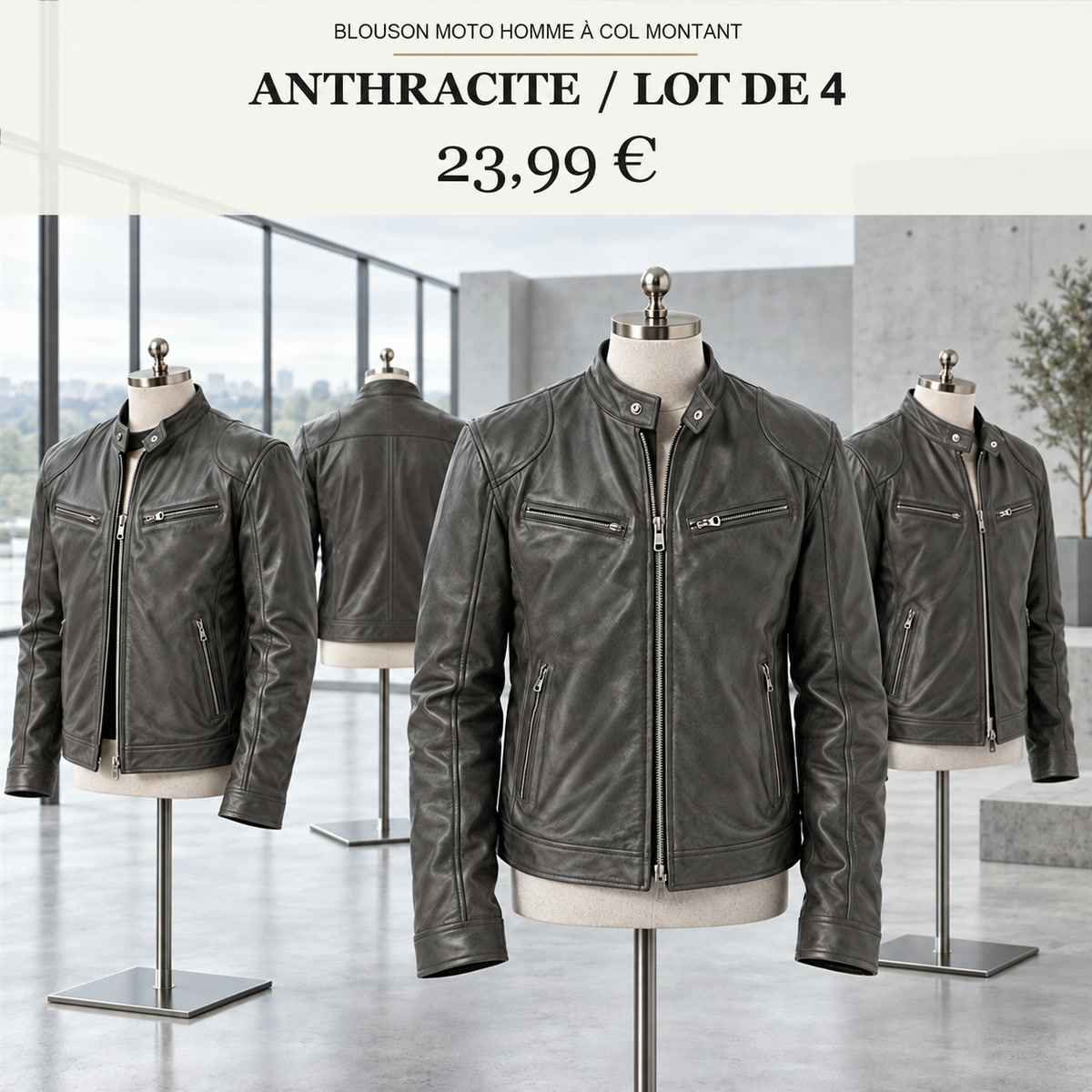 Veste moto homme à col montant – lot - Anthracite 鈥?Lot de 4 pièces