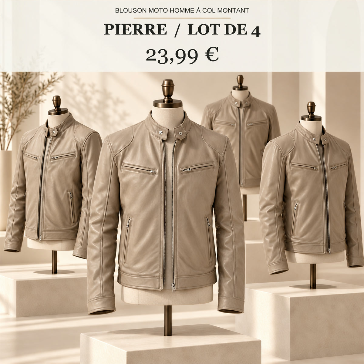Veste moto homme à col montant – lot - Pierre 鈥?Lot de 4 pièces