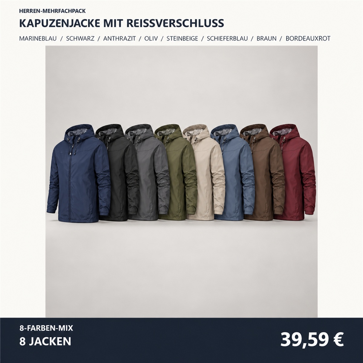 Herren-Kapuzenjacke mit Frontreißverschluss – Set - 8-teiliges Set mit allen Farben