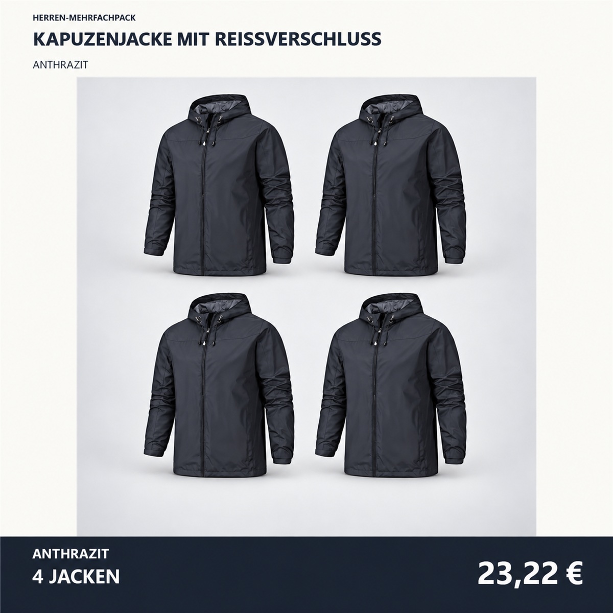 Herren-Kapuzenjacke mit Frontreißverschluss – Set - Anthrazit 鈥?4-teiliges Set
