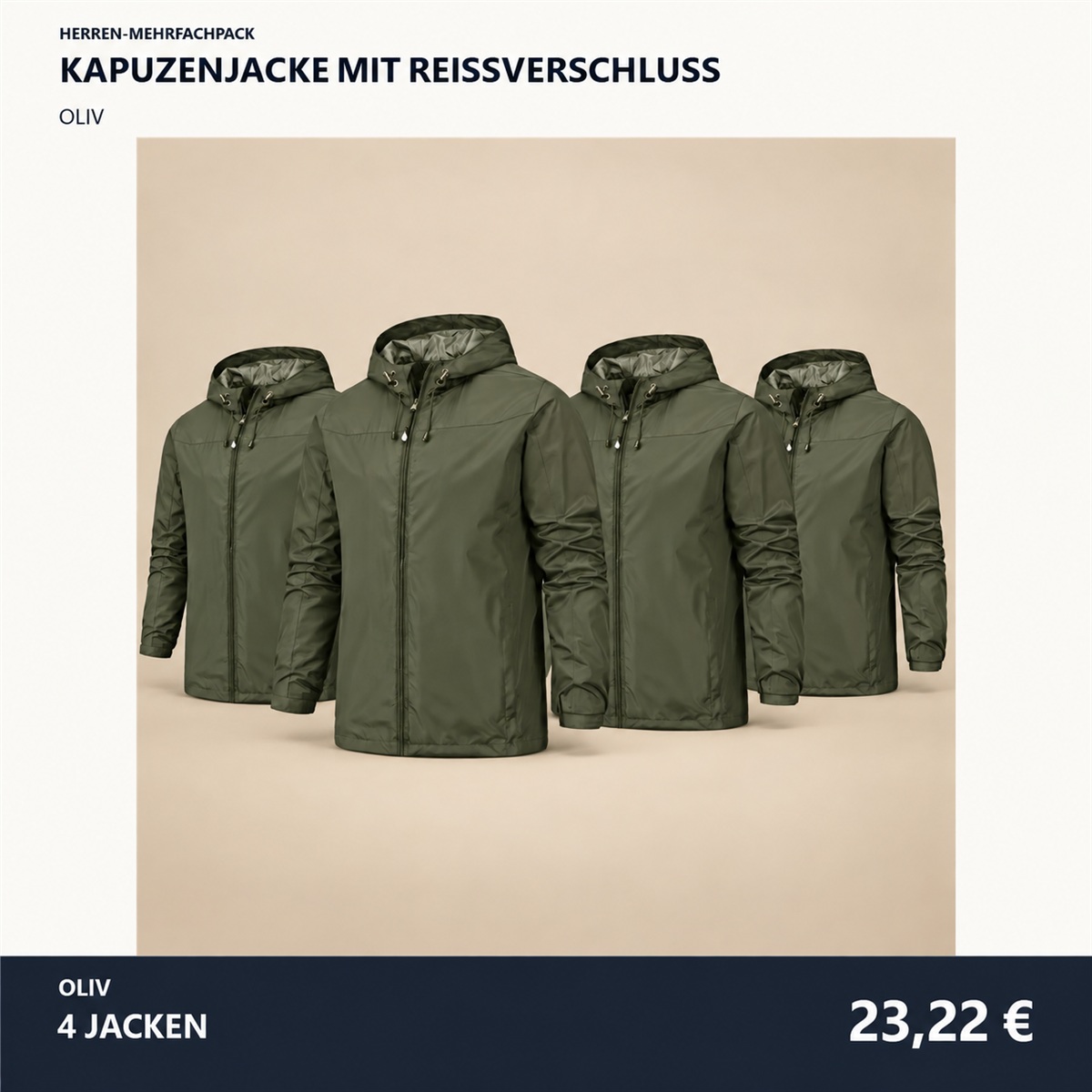 Herren-Kapuzenjacke mit Frontreißverschluss – Set - Oliv 鈥?4-teiliges Set